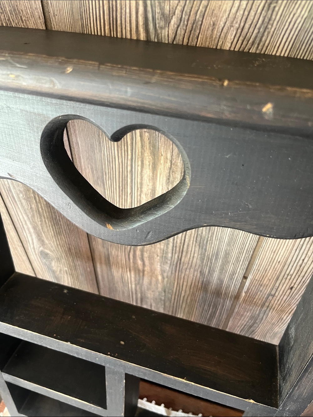 Black Wood Heart Shelf Wall Decor - Rustic Home Accent - Picture 2 of 5